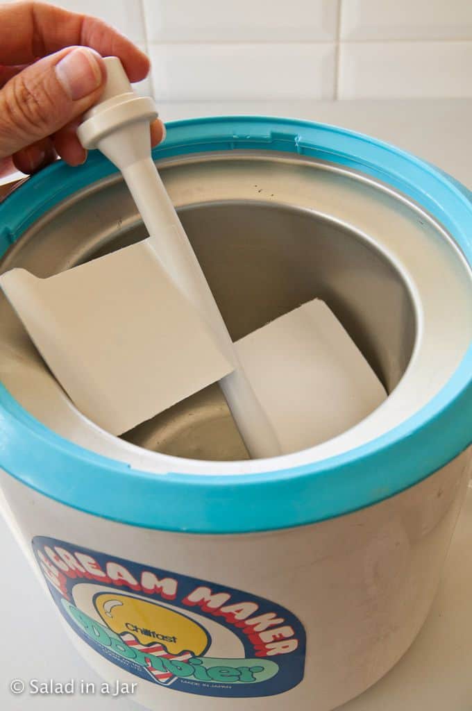 paddle inside empty ice cream freezer