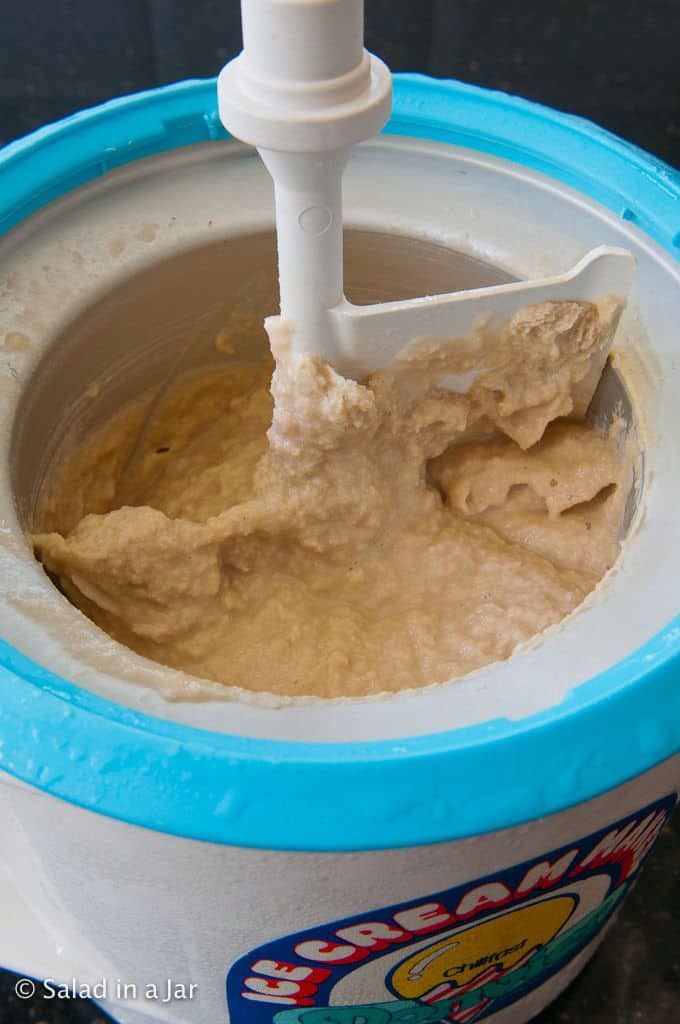 Freezer of freshly churned ice cream