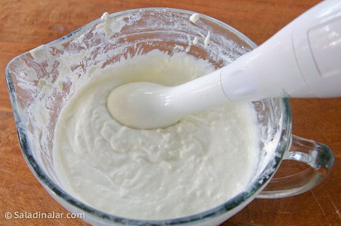 Using an immersion blender to make Greek yogurt smooth
