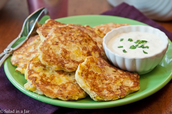 Yellow Squash Fritters served with ranch dressing