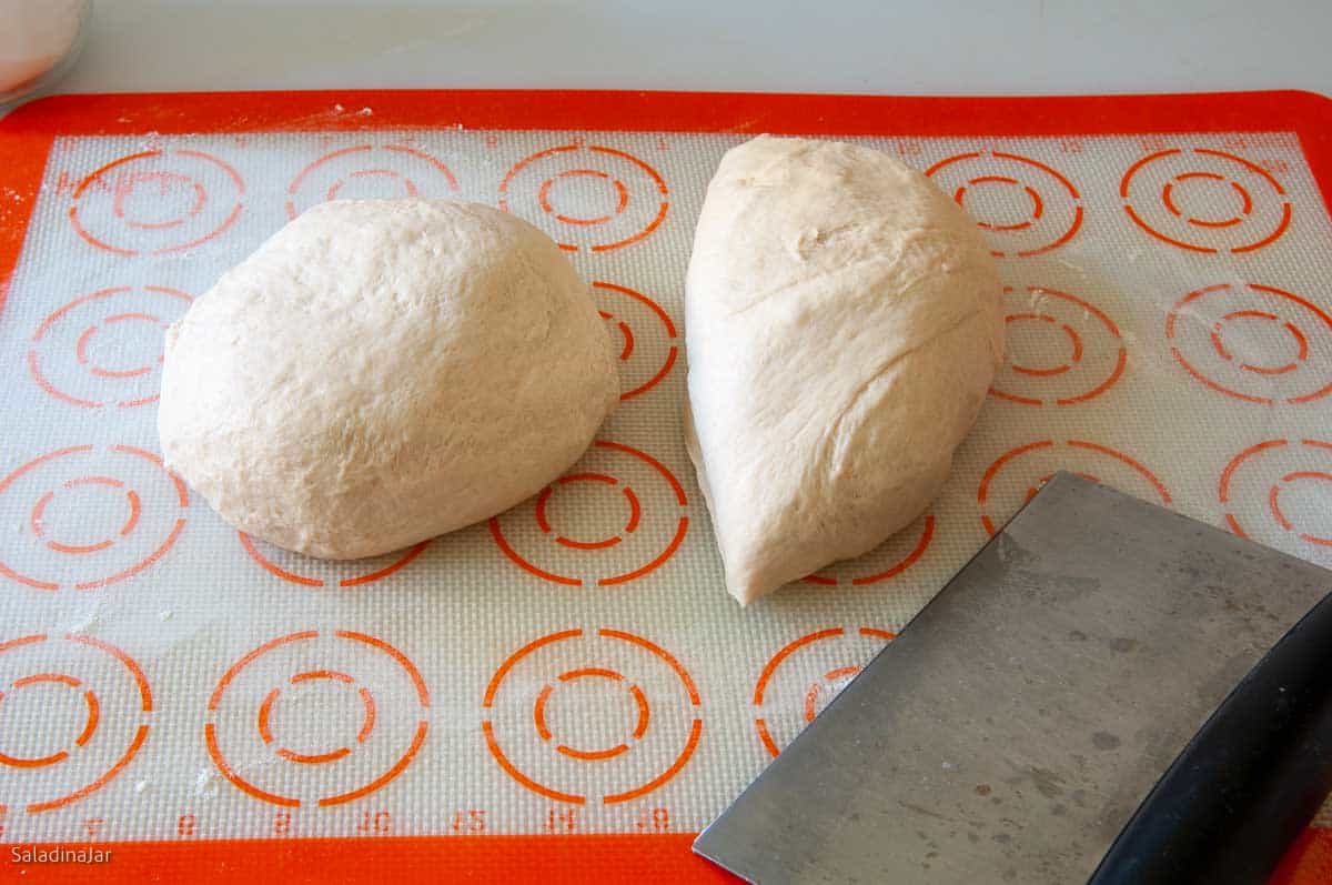 dividing the dough in half