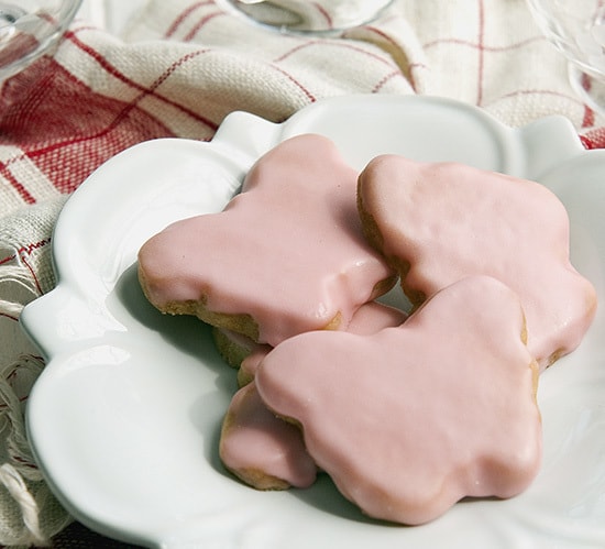 Pink Iced Shortbread Cookies  displayed on a plate