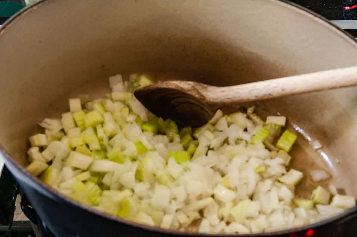 sauteing onions and celery in oil