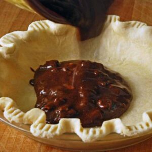 Raw Pie Crust with shortening and butter and Chocolate Filling