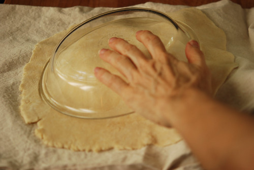 flipping the dough into the plate