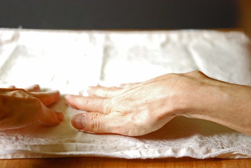 working the flour in with hands