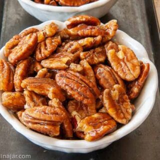 bowl of candied pecans