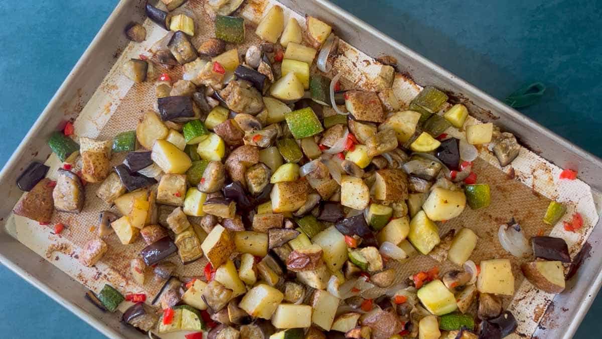 roasting all vegetables on the baking sheet in the oven.