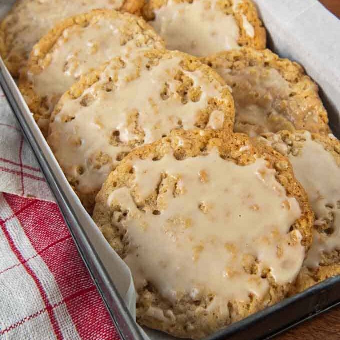 Husband-Pleasing Thin Oatmeal Cookies with Coffee Icing