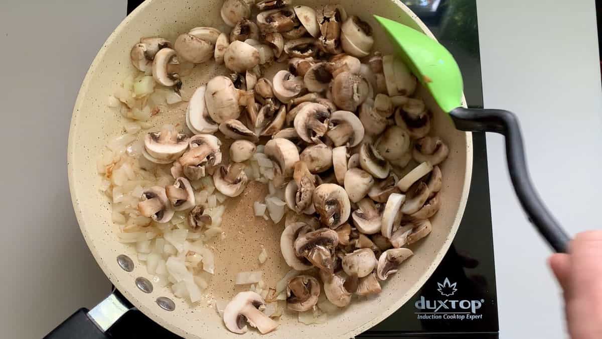 saute mushrooms in a skillet.
