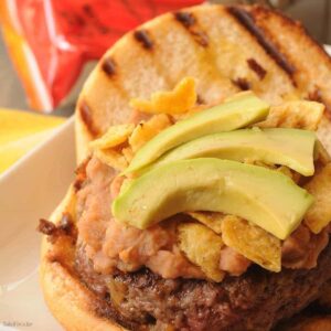 a san antonio bean burger showing the inside of the sandwich.