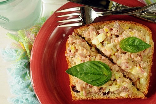 open-face ham salad sandwich