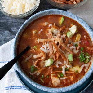 bowl of thick chicken tortilla soup