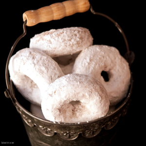 baked whole wheat powdered sugar doughnuts