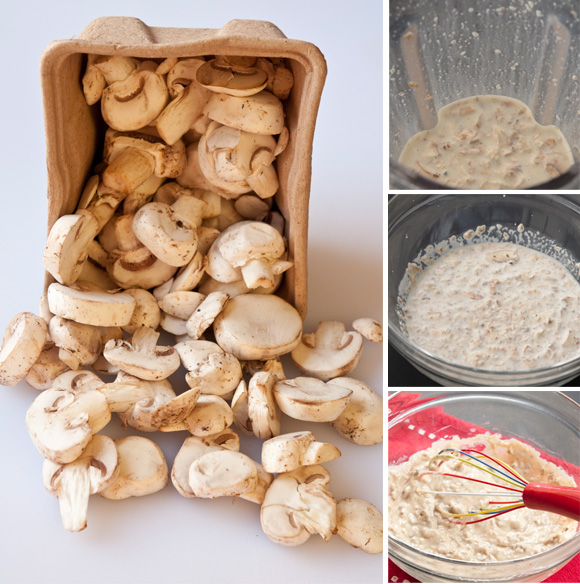 various stages of assembling cream of mushroom soup