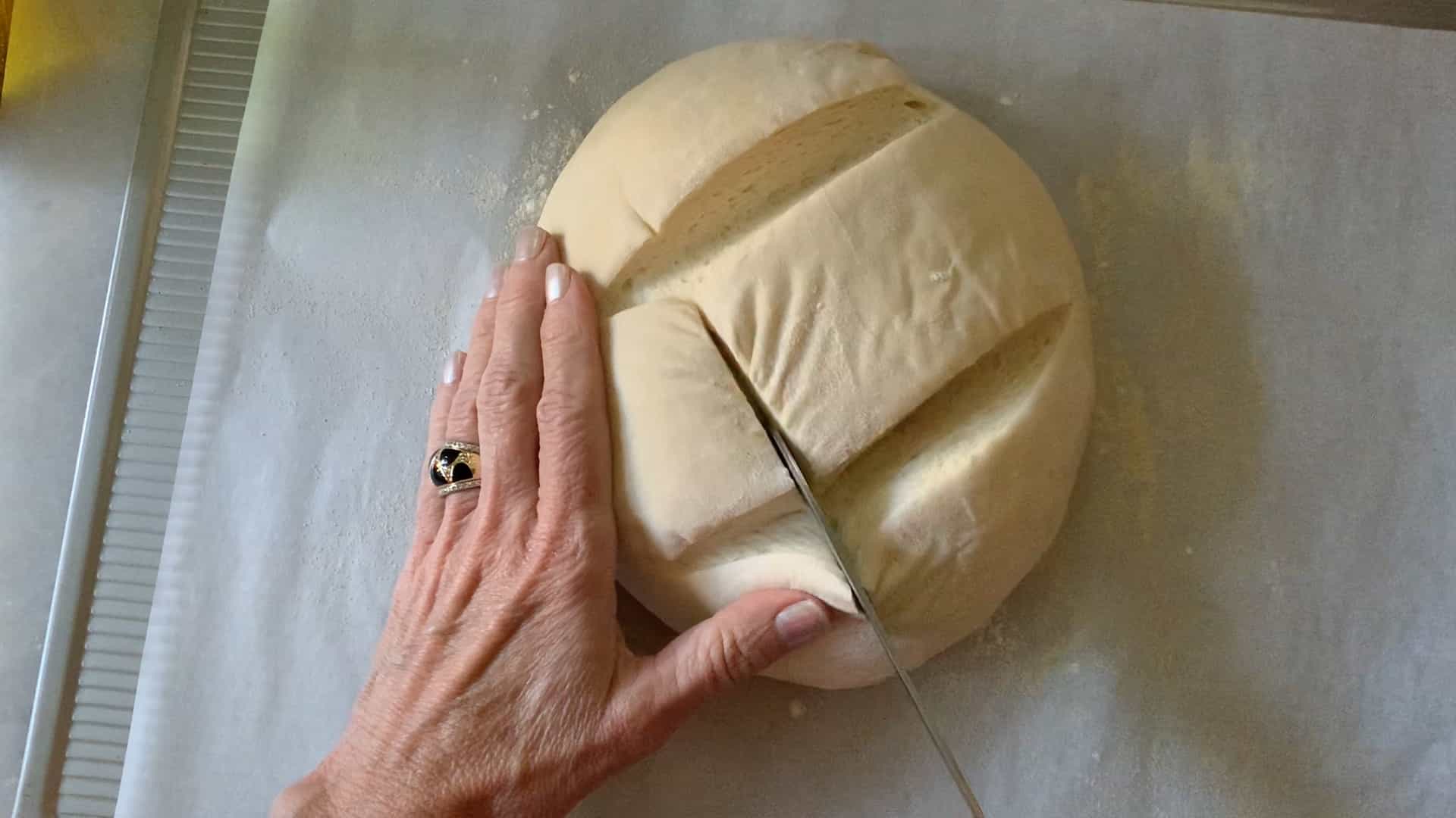 slashing the loaf.