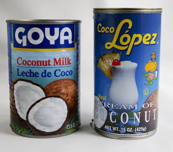 can of coconut milk compared to cream of coconut 