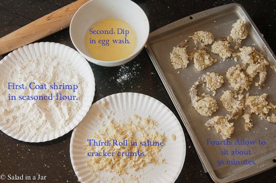 how to hand-bread shrimp using crushed saltines