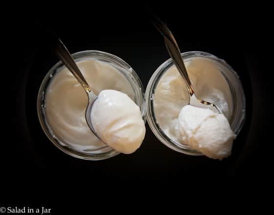 two batches of yogurt one is grainy and one is not.