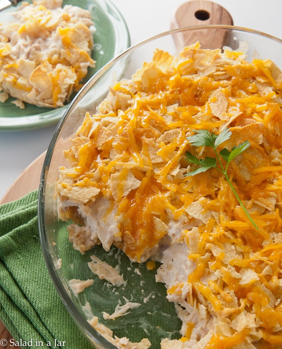 CHEESE-CRUSTED CREAMED CHICKEN AND CHIPS