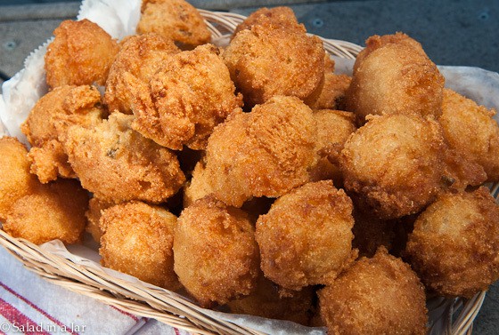 Jalapeño HUSH PUPPIES in a basket ready to eat.