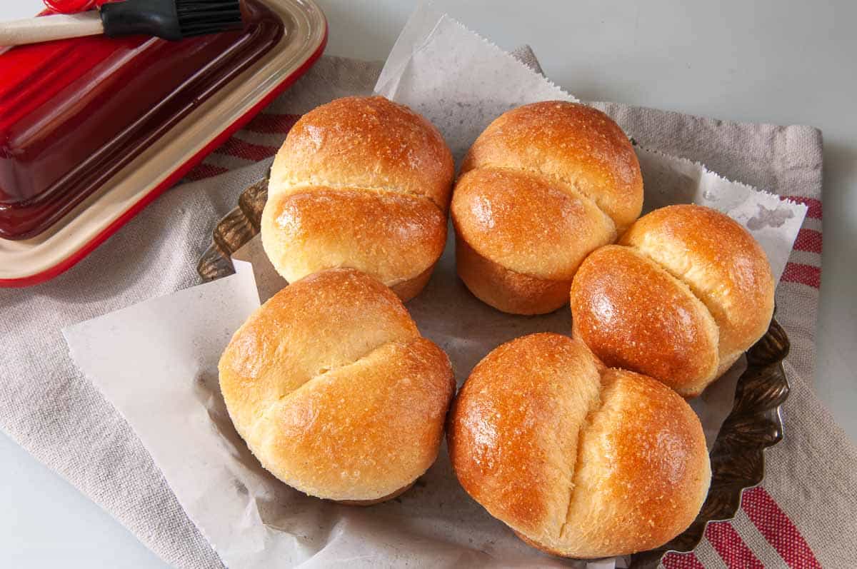 Yeast Cornbread rolls--five on a plate