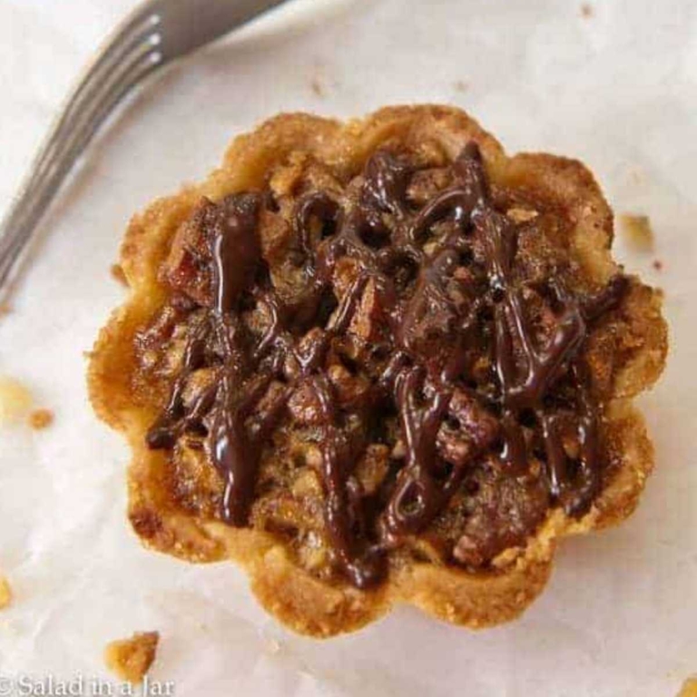 Pecan Pie Tartlets Drizzled with Chocolate