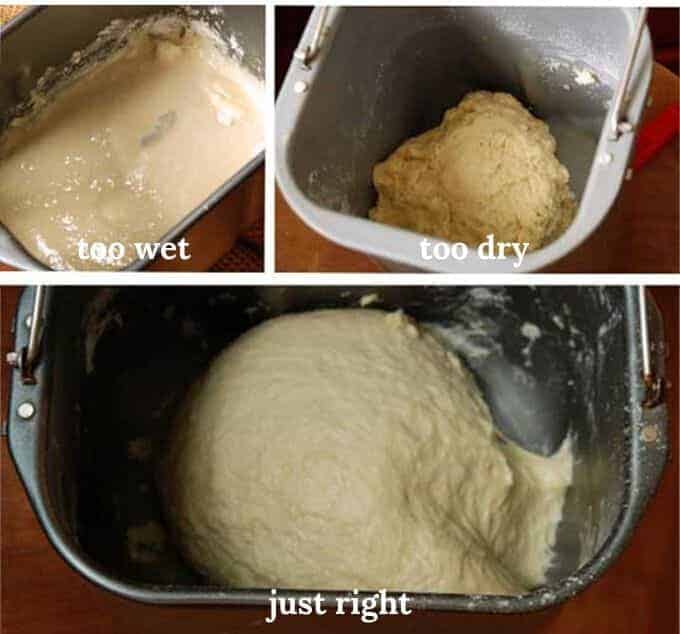 bread machine dough, too wet, too dry, and just right
