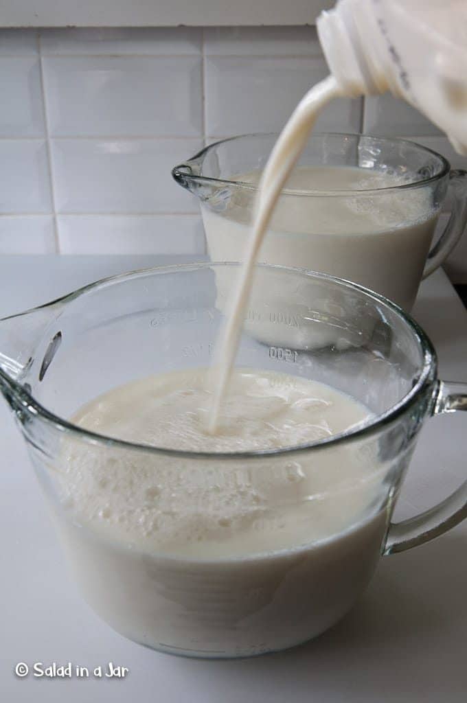 Pour milk into a microwave-safe container.