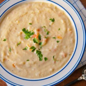 Cheesy Cauliflower soup in a bowl