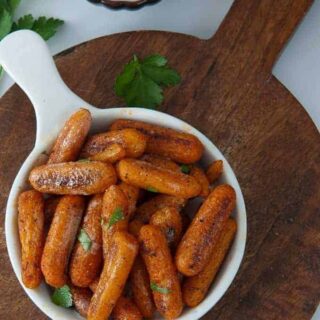 Roasted Baby Carrots garnished with parsley