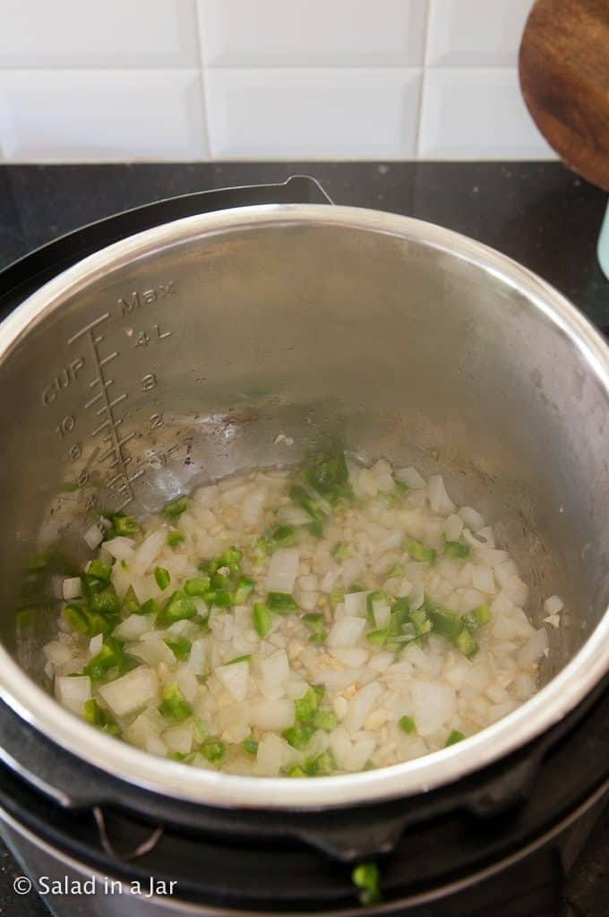 Instant Pot Refried Beans-sautéed veggies in Instant Pot