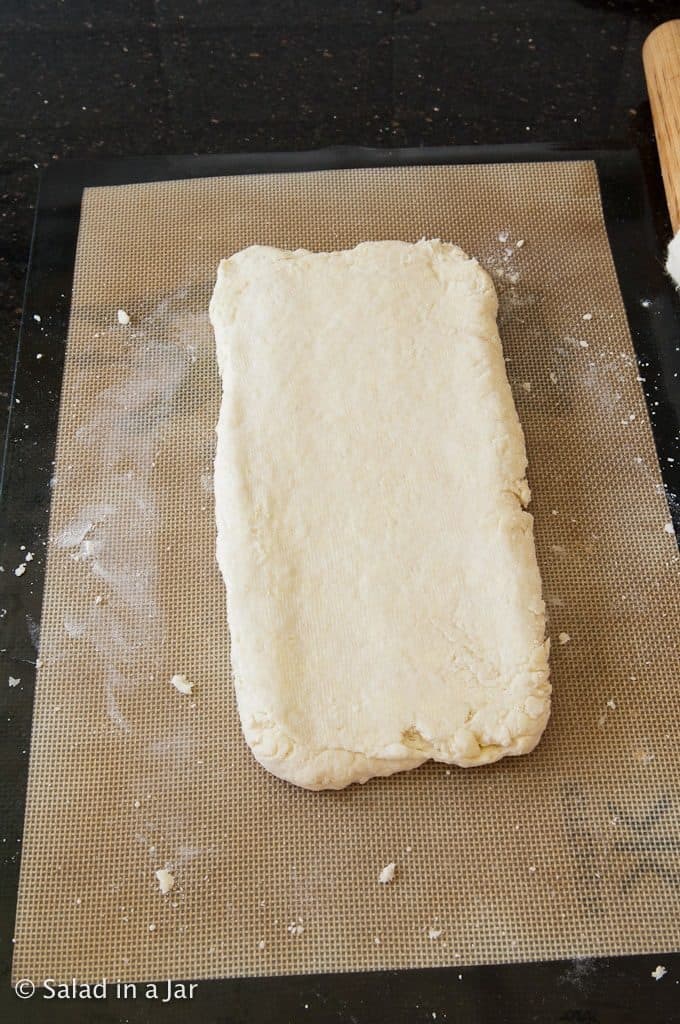 Roll dough into a rectangle with dough about 1/2-inch thick.