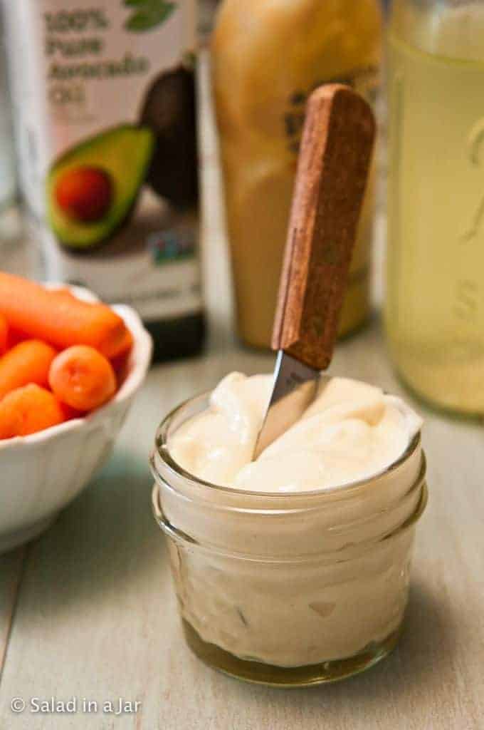 Homemade Mayonnaise That Stays Fresh For a Month - jar of mayo with ingredients