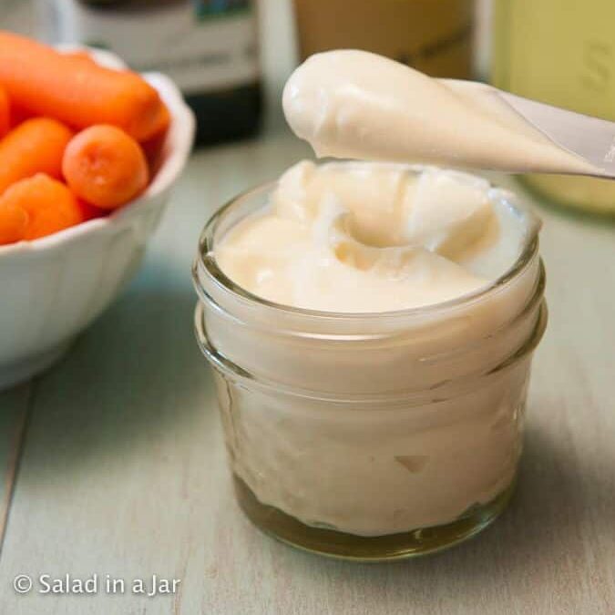 homemade mayonnaise in a small jar.