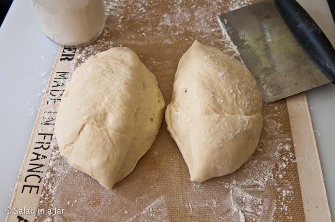 Dividing the dough in half.