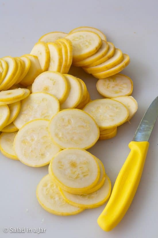 Slicing squash.