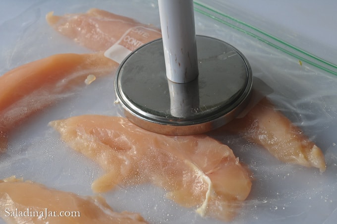 Pounding chicken tenders in Ziploc bags