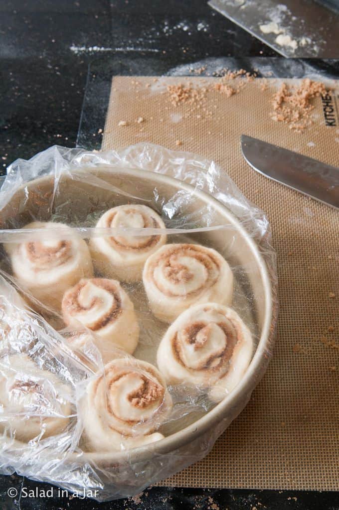 Tangzhong rolls covered with a a shower cap after shaping