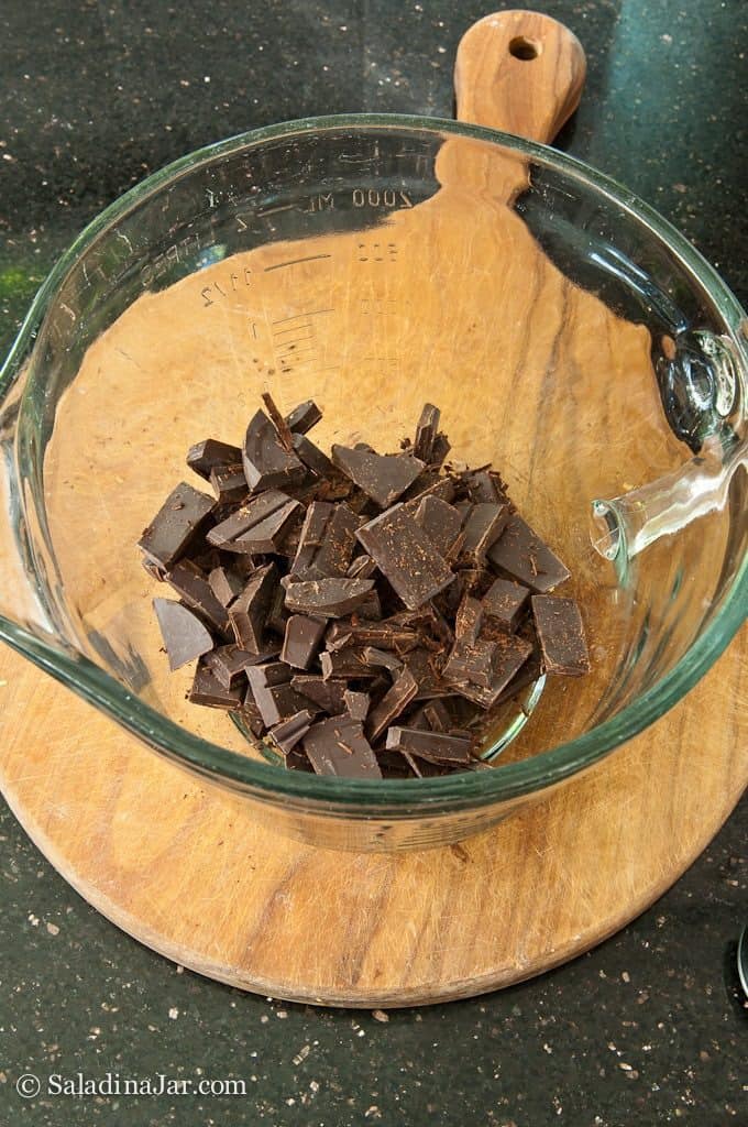 Chopped chocolate ready to microwave
