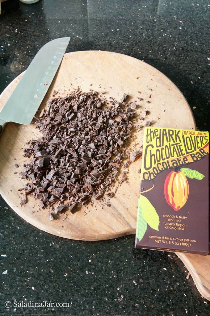 Finely chopped chocolate added to temper chocolate.