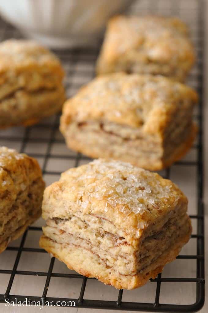 Flaky Cinnamon Biscuits on cooling rack