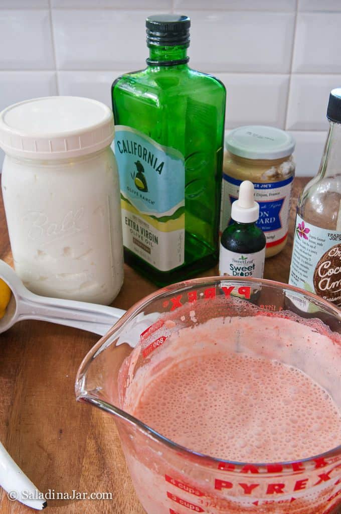 Finished Strawberry Salad Dressing after blending