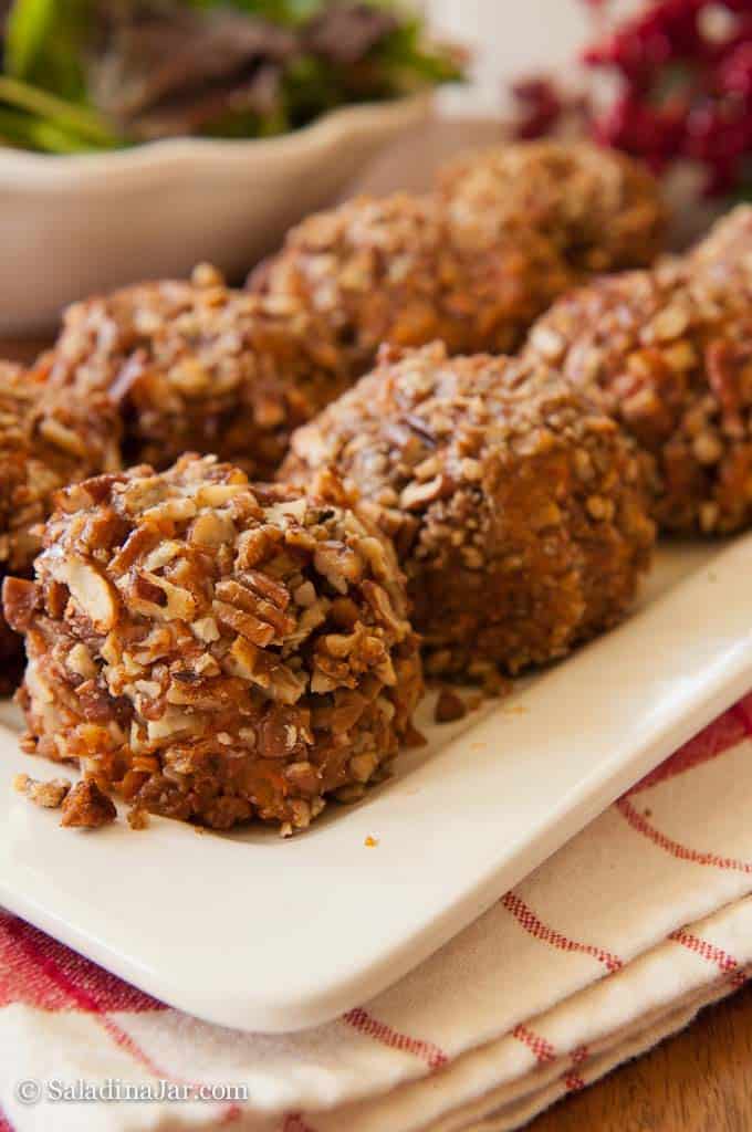 Pecan Crusted Sweet Potato Balls-ready to serve on a platter