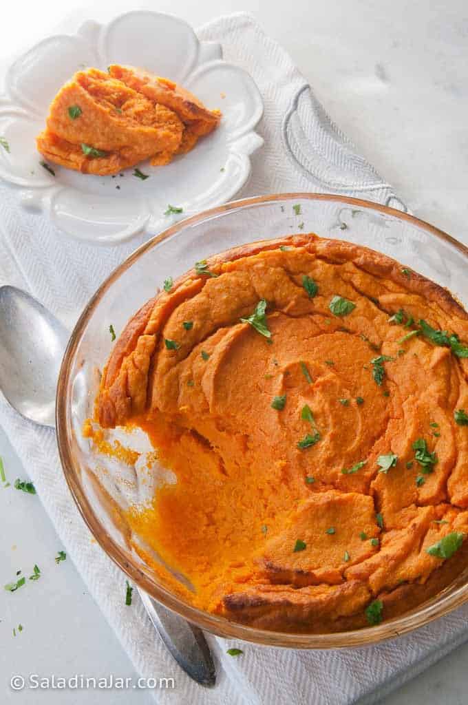 Sweet Mashed Carrot Casserole in a serving dish