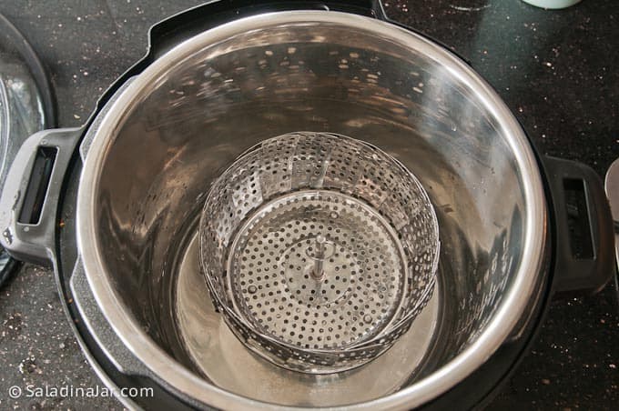 Instant Pot with metal colander inside