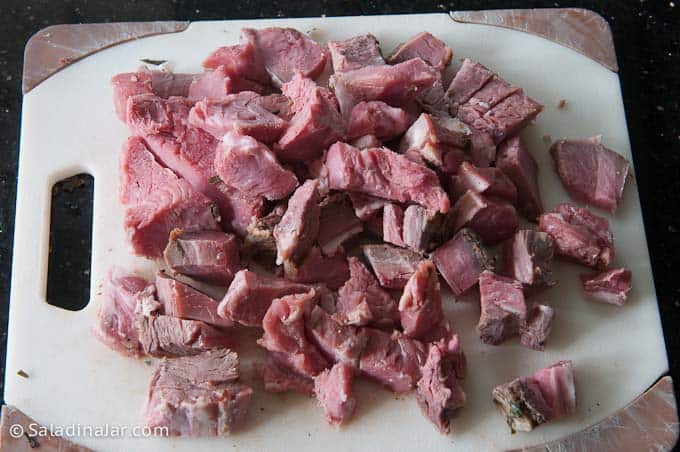 leftover rib steak, chopped.