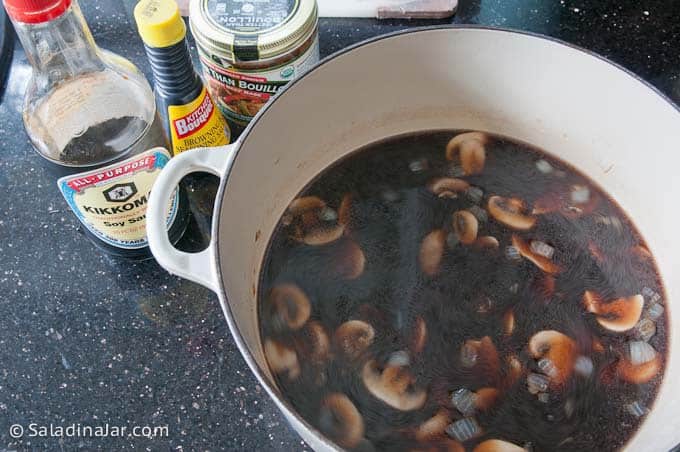 adding liquid ingredients and seasoning