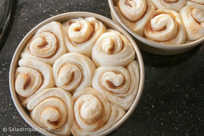 cinnamon rolls after second rise and ready to bake