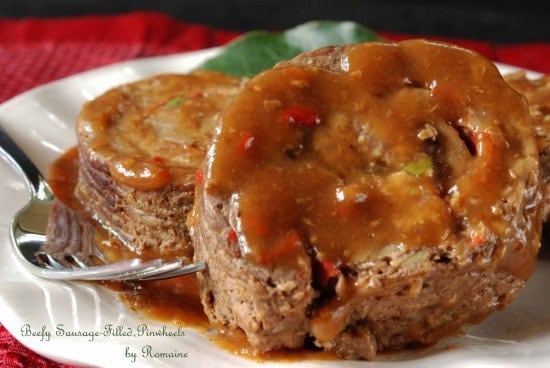 Stuffed London Broil--covered with gravy and ready to eat.